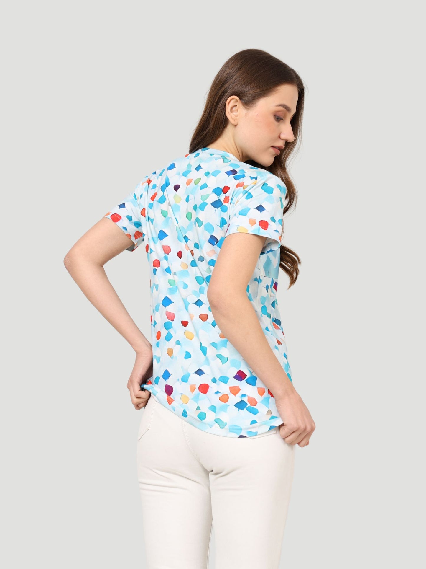 Indusvale Women's Blue Graphic Print Half Sleeves Regular Fit T-Shirt